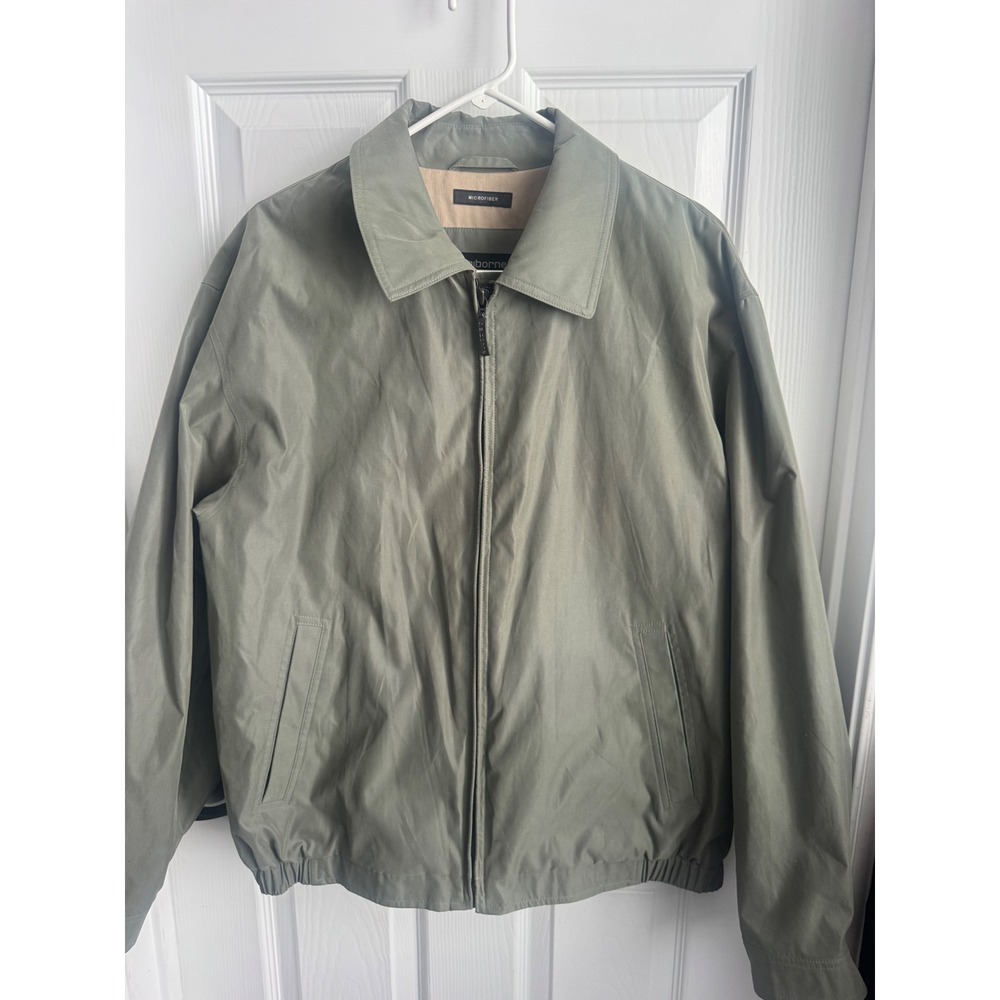 Claiborne‎ Men's Medium Olive Green Microfiber Zip Jacket Lightweight Outerwear